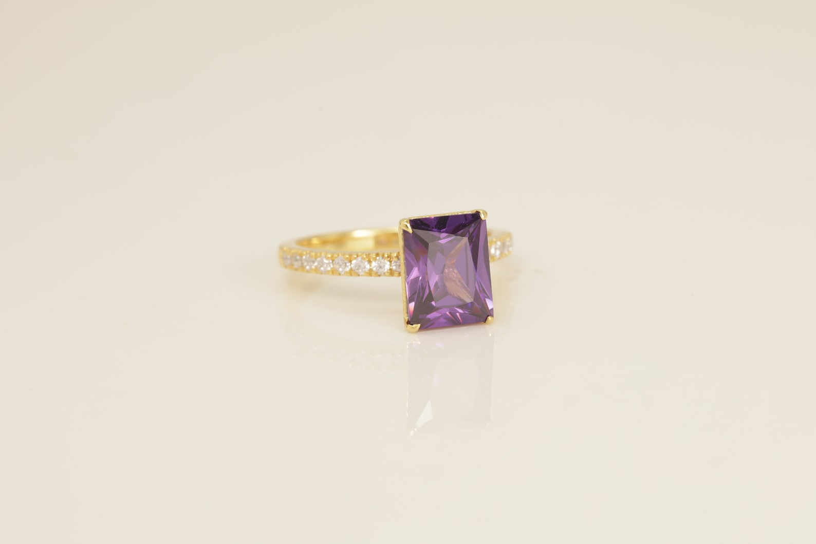 Four Prongs Amethyst Engagement Ring, February Birthstone Ring, Bridal Promise Ring, Amethyst Wedding Ring, Anniversary Ring